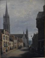 Jan SEDILLE (XIXème)
Quimper, la rue animée, 1868.
Huile sur panneau signée...