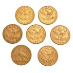 7 pièces de 10 dollars en or, 1892, 1893 x2,...