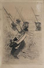 René PINARD (1883-1938)
Barques sur la grève, 1914. 
Gravure signée et...