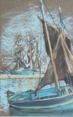 Alexandre NOZAL (1852-1929)
Voiliers amarrés
Pastel signé en bas à droite
49 x...