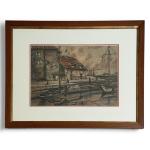 J. FLEURY (XXème)
Honfleur, voiliers au port, 1929. 
Pastel signé, situé...