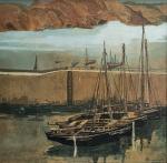Albert JACQUEMOTTE (1894-1978)
Morgat, voiliers protégés par le jetée, 1931. 
Peinture...