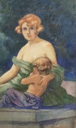 Marcel JACQUIER (1877-1957)
Mère et son enfant
Gouache sur carton signée en...