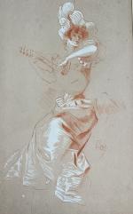 Jules CHÉRET (1836-1932)
Danseuse à la mandoline
Dessin rehaussé de gouache signé...