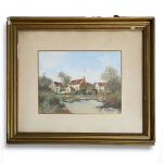 Eugène GALIEN-LALOUE (1854-1941)
Paysage aux maisons derrière l'étang
Gouache et aquarelle signée...