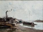Eugène GALIEN-LALOUE (1854-1941)
Péniche amarrée
Huile sur toile signée en bas à...