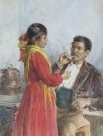 Gaston VUILLIER (1847-1915)
Grenade, jeune fille allumant une cigarette
Aquarelle signée et...