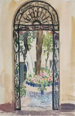 Jean LAUNOIS (1898-1942)
La porte vers le patio
Aquarelle et gouache signée...