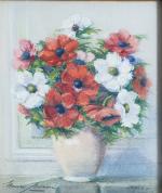 Henri BURON (1880-1969)
Bouquet de capucines, 1966. 
Pastel ignée en bas...