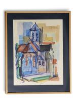 Jean CHEVOLLEAU (1924-1996)
L'église d'Auvers sur Oise, 1957. 
Aquarelle signée, située...