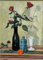 Yves BRAYER (1907-1990)
Roses au carrefour bleu, 1984. 
Huile sur toile...
