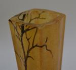 LEGRAS
Vase soliflore quadrangulaire à décor émaillé d'arbres dans la neige...