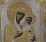 ECOLE ORTHODOXE
Vierge à l'enfant
Icone avec riza en métal doré et...