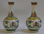 CHINE
Paire de vases à long col en porcelaine à décor...