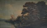 Frédéric François D'ANDIRAN (1802-1876)
Paysage aux barques
Huile sur panneau signée en...