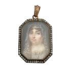 ECOLE FRANCAISE du XIXème
Portrait de dame au voile
Miniature hexagonale dans...