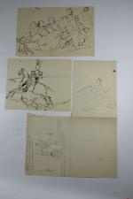 Louis-Napoléon BONAPARTE, 3 dessins à l'encre du Prince impérial :...