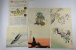 Quinze estampes japonaises de différents artistes (4 de Gekko Ogata,...