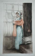 Carle DUPONT (1872-?)
Elégante au miroir
Estampe signée et justifiée 14/100. 
59.5...