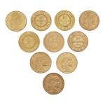 10 PIECES de 20 francs or (1848, 1876x2, 1896, 1897,...