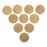 10 PIECES de 20 francs or au coq (1909 x...
