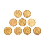 9 PIECES de 20 francs or (1851, 1854, 1859 x...