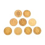 9 PIECES de 20 francs or (1851, 1854, 1859 x...