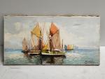 Marcel CATELEIN (1892-1979) 
Voiliers en mer
Huile sur toile signée en...