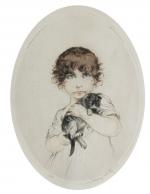 Louis ICART (1888-1950)
Jeune enfant au chat
Estampe ovale signée en bas...