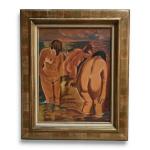 Marcel GONZALEZ (1928-2001)
Trois femmes au bain, 1985. 
Huile sur carton...