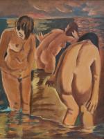 Marcel GONZALEZ (1928-2001)
Trois femmes au bain, 1985. 
Huile sur carton...