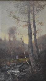 V. GILBERT (XIXème-XXème)
Paysage de Barbizon, 1891.
Huile sur toile signée et...