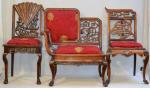 INDOCHINE
Trois sièges en bois exotique sculpté et ajouré avec incrustations...