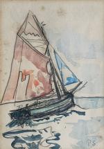 Paul SIGNAC (1863-1935)
Barque à voiles latines
Aquarelle sur traits de crayon...