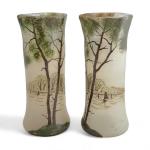 LEGRAS
Paire de vases en verre à décor peint et émaillé...