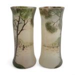 LEGRAS
Paire de vases en verre à décor peint et émaillé...