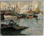 Paul Emile LECOMTE (1877-1950)
L'Ile d'Yeu, voiliers et barques derrière le...