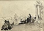 Paul Emile LECOMTE (1877-1950)
Venise, personnages au bord du Grand Canal
Lavis...