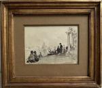 Paul Emile LECOMTE (1877-1950)
Venise, personnages au bord du Grand Canal
Lavis...