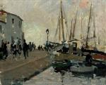 Paul Emile LECOMTE (1877-1950)
L'Ile d'Yeu, personnages sur le quai animé
Huile...
