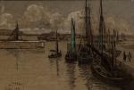 ECOLE FRANCAISE début XXème
Calais, le port, 1920. 
Dessin rehaussé d'aquarelle...