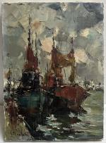 Jean-Louis LE TOULLEC (1908-1999)
Voiliers au port
Huile sur toile signée en...