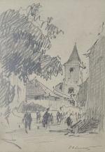 Paul Emile LECOMTE (1877-1950)
Scène de rue près de l'église
Dessin signé...