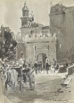 Paul Emile LECOMTE (1877-1950)
L'entrée du château
Dessin et lavis signé en...