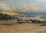 Danièle DEGORCE (1903-1988)
L'Ile d'Yeu, la plage et les rochers, 1952....