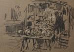 Paul Emile LECOMTE (1877-1950)
Etal de marché
Dessin rehaussé
11.3 x 15.8 cm