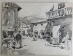 Paul Emile LECOMTE (1877-1950)
Pays basque, le village
Lavis et dessin
23 x...