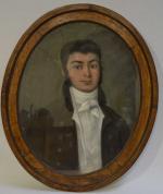 ECOLE FRANCAISE 
Portrait de jeune homme
Pastel ovale
59 x 47 cm...