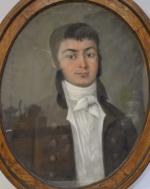 ECOLE FRANCAISE 
Portrait de jeune homme
Pastel ovale
59 x 47 cm...