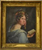 ECOLE FRANCAISE du XIXème
Portrait de dame lisant Lamartine
Huile sur toile
60...
